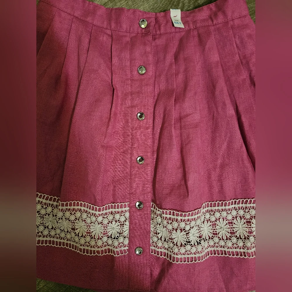 Girls Pink Linen Children's Place Skirt with Sparkle Buttons and Lace Size 6X/7